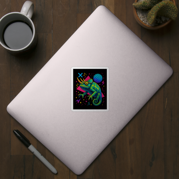 Retro Neon Jacksons Chameleon by Reptiq's Store